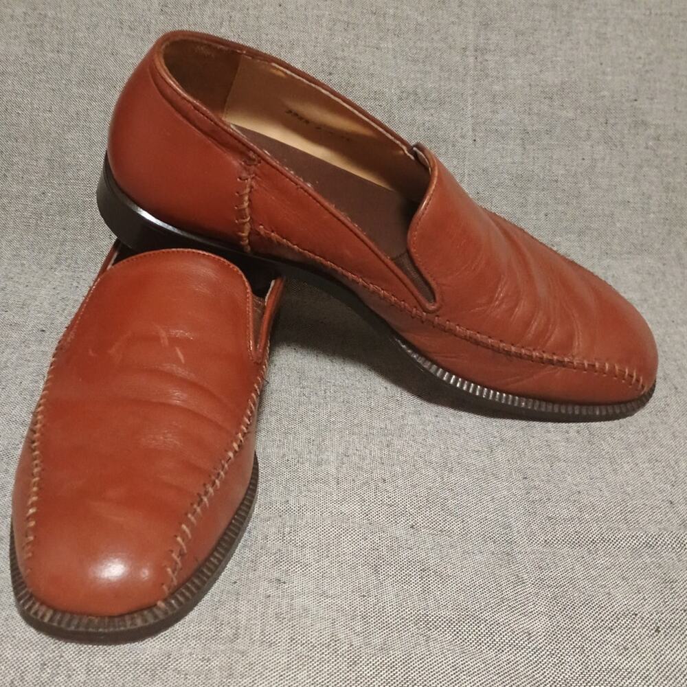 Preowned Men=s Dimitri Cognac Leather Loafers Made in Italy - Size 11M
